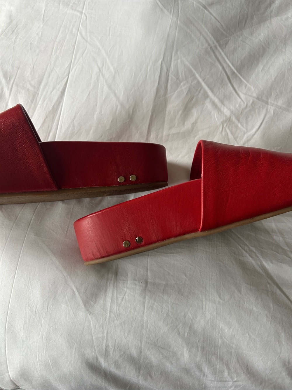 BeeK Pelican Red Leather Slide Sandals SZ 9 - Picture 6 of 9